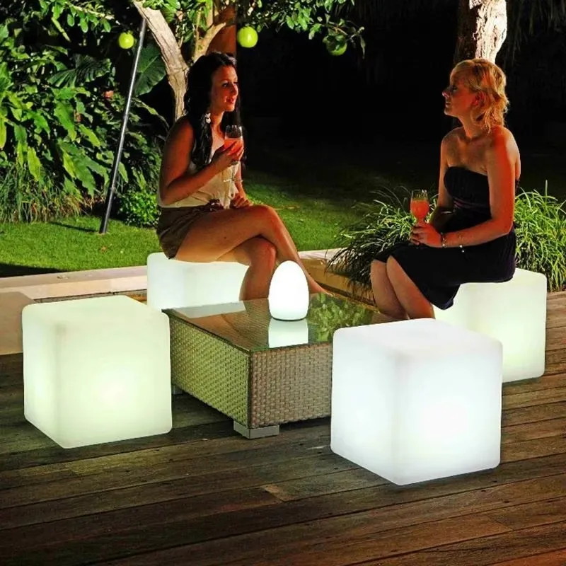 Asiento de cubo emisor de luz LED con control remoto para exteriores, taburetes de Bar KTV de 16 colores, lámpara de noche de escritorio recargable, resistente al agua
