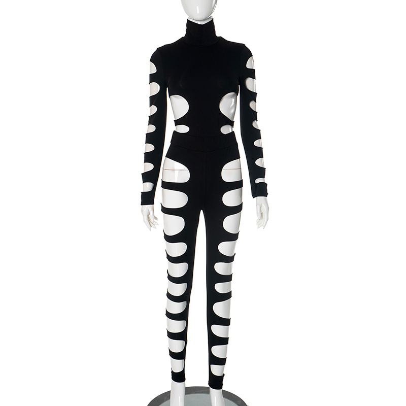 2024 novo estilo oco sexy macacão de manga comprida assimétrico quente menina personalidade terno