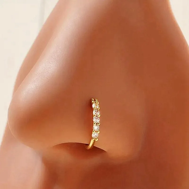 Taladro fino de circonio en miniatura de una sola fila, exquisito con anillo de apertura de taladro, perno prisionero para nariz, anillo para nariz perforado