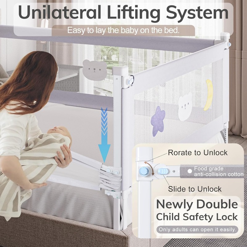 Bed Rail for Toddlers - (3 Pack) Toddler Bed Rails with Double Child Lock, Infants Height Adjustment Guardrail for King Size Bed