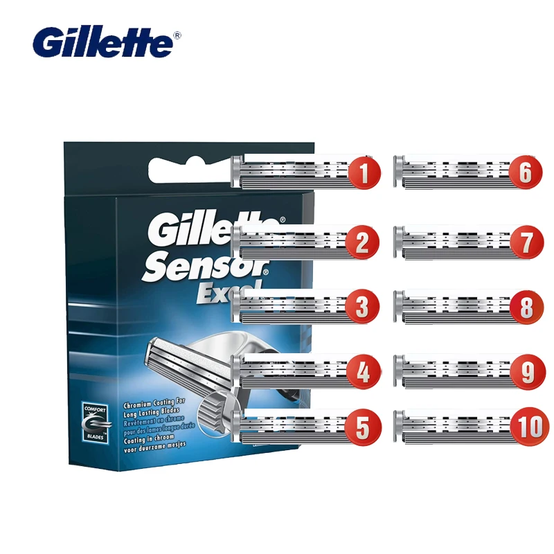 Gillette Sensor Excel-cuchillas de afeitar para hombre, SENSOR EXCEL, cartuchos de repuesto, doble capa, depilación, afeitado de barba