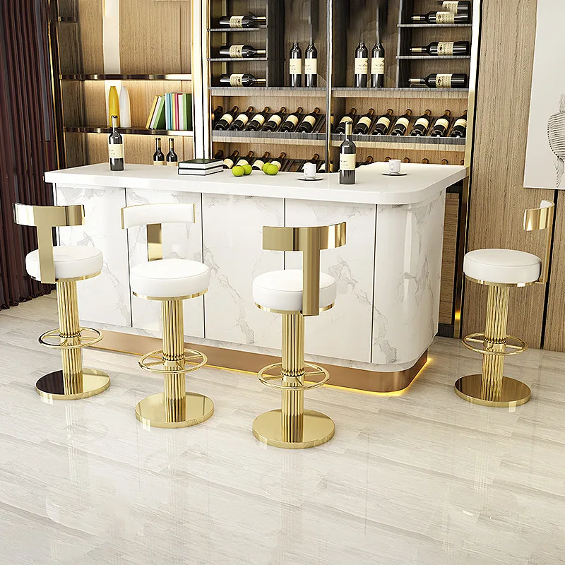 High End Comercial Metal Base Latão Cadeira, luxo giratório ajustável Gold Bar Stool, conjunto de 4