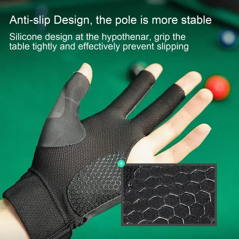 Billard-Handschuh, linke Hand, drei Finger, Snooker, Billard-Handschuh, rutschfeste Aufkleber, Elastizität, Billard-Trainingshandschuhe, Zubehör