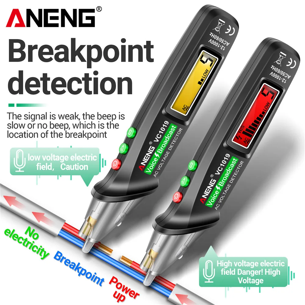 ANENG VC1019 12V-1000V probador de transmisión de voz inteligente pluma Detector de cable eléctrico Sensor infrarrojo probador de voltaje de posicionamiento ﻿