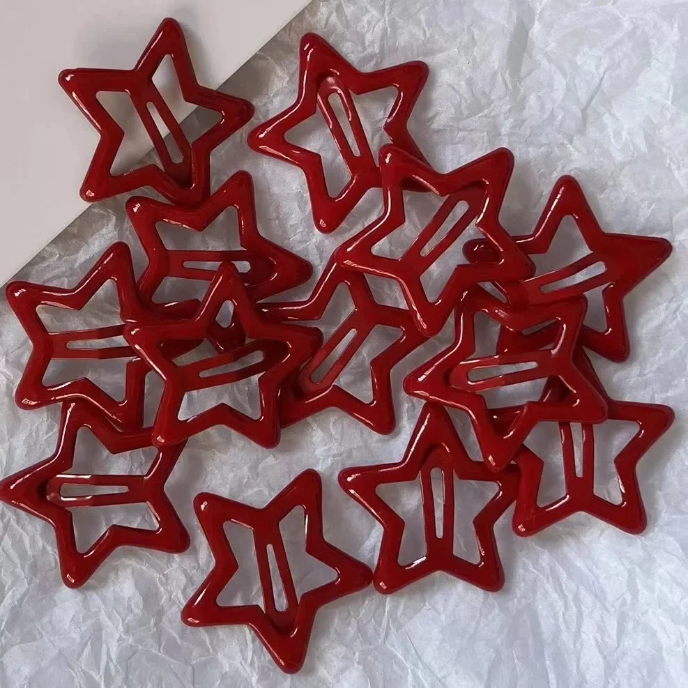 20 sztuk / partia Nowy czerwony klips z gwiazdą dla dziewczynki Waterdrop Barrettes Czarna spinka do włosów Kobiety Srebrne akcesoria do spinek do włosów Kawaii BB Clip