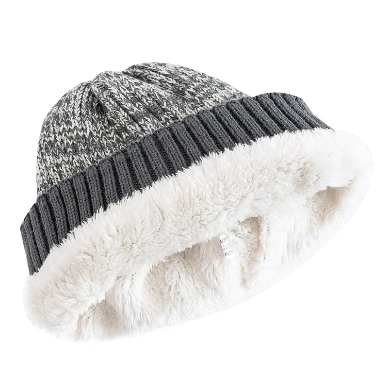 Gorros de invierno Unisex de dos tonos con forro de piel para hombres y mujeres, gorro cálido a la moda, gorros tejidos informales para invierno, sombrero de pescador 2025