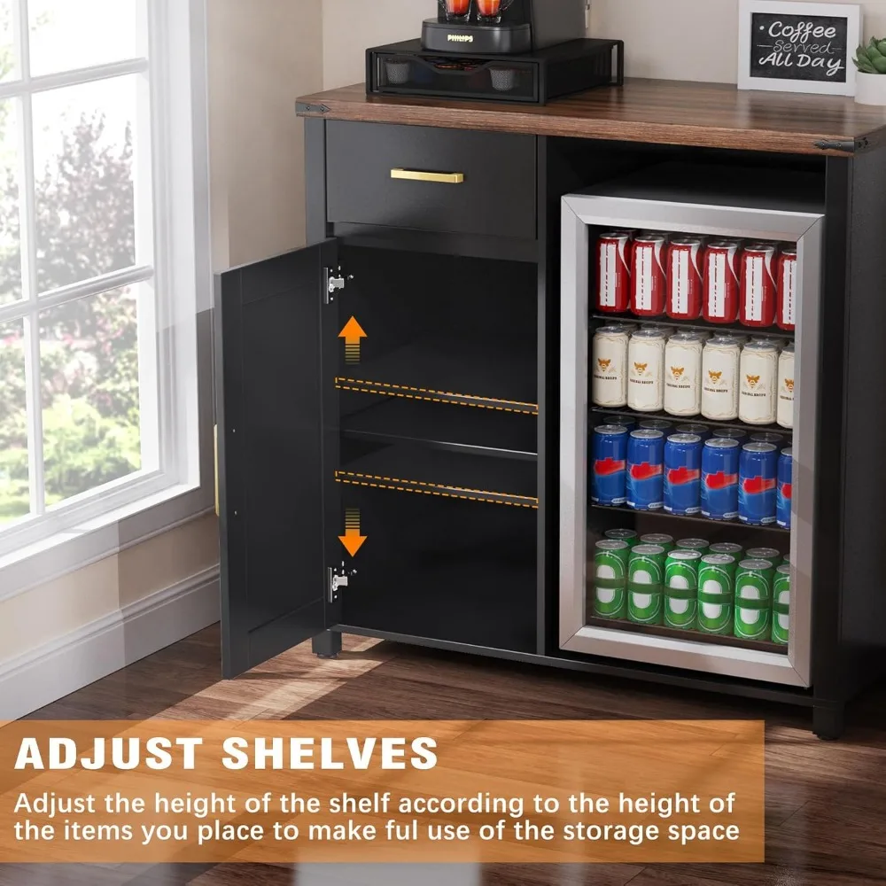 Coffee Bar with Mini Fridge Space Liquor Wine Cabinet Stand for Dorm Kitchen Office 394 Inch Width 209 Depth Modern Storage
