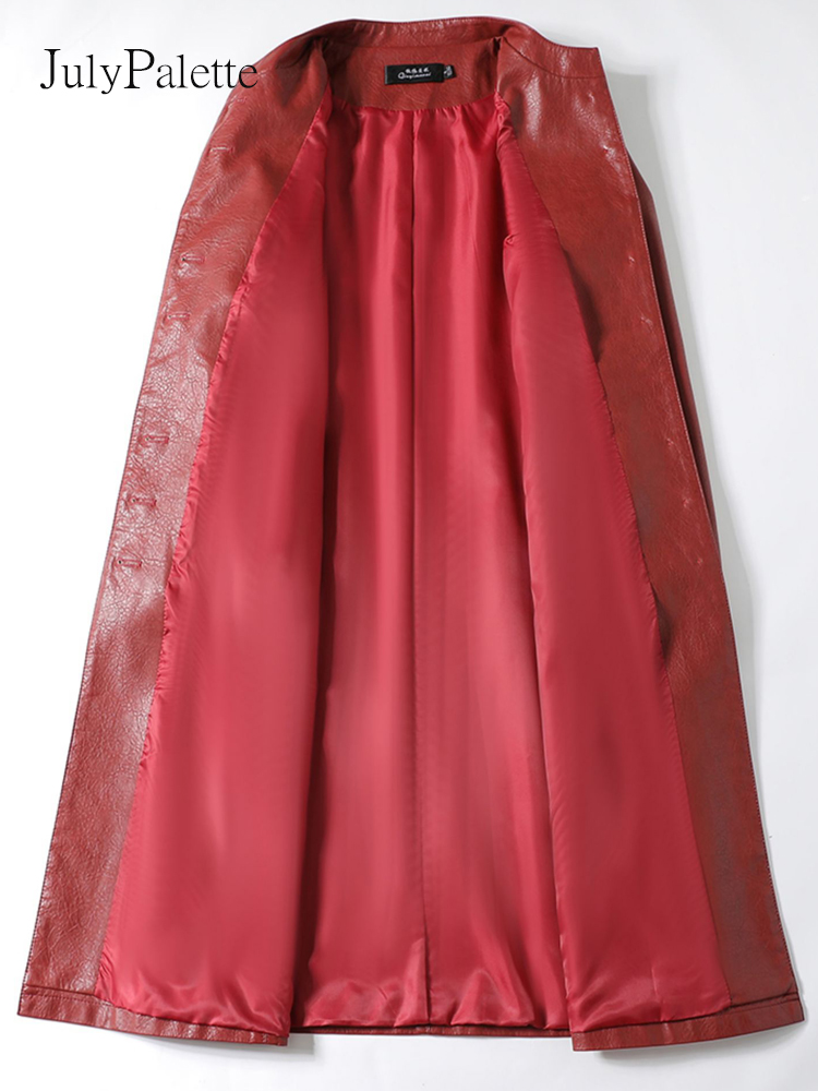 ジュリパレット-女性用シープスキンレザーコート、女性用Oネックロングトレンチコート、シングルブレストスプリットシープスキンアウターウェア、2024年秋