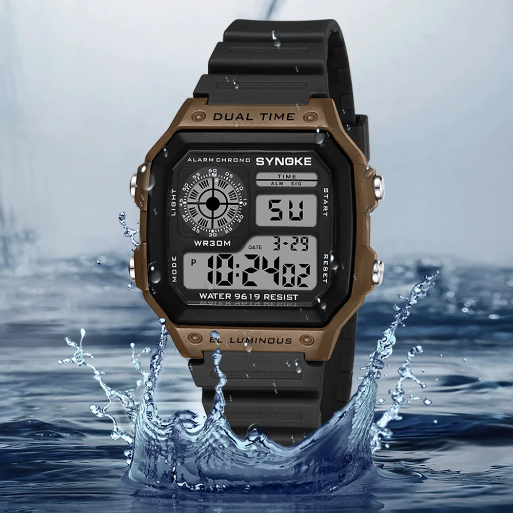 Montres numériques hommes sport lumineux multifonction étanche femmes montre-bracelet en plein air et en cours d'exécution étudiant sept lumières Synoke