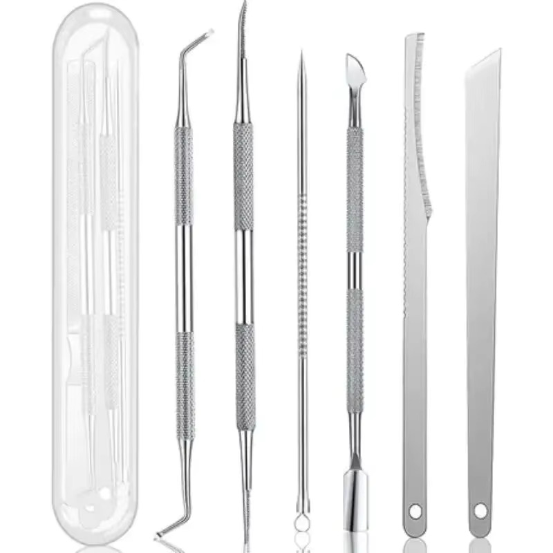 Cuchillo de manicura y pedicura de acero inoxidable, 6 uds., para eliminar callos de piel muerta, cortaúñas duros y gruesos, juego de herramientas para recoger agujas de acné