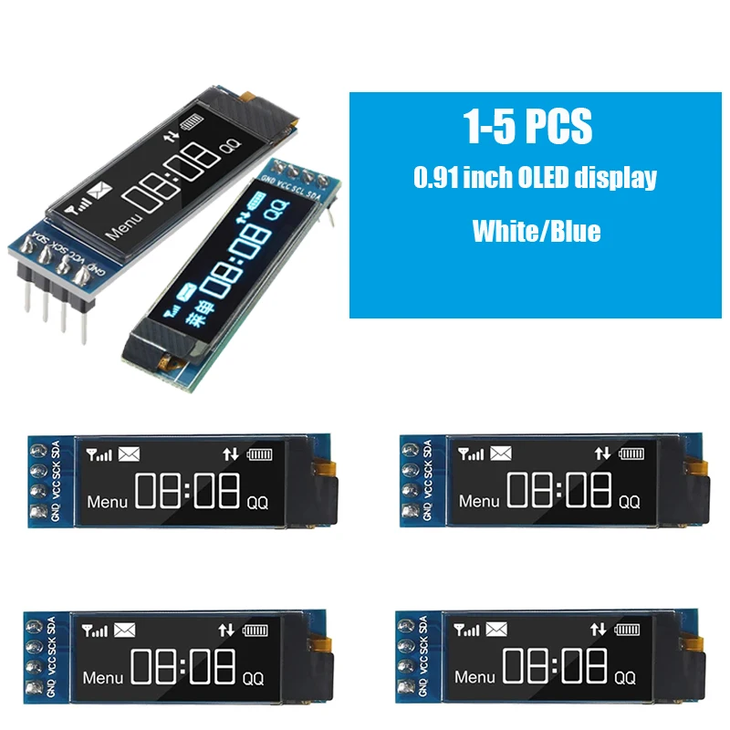 Módulo de pantalla OLED I2C IIC de 0,91 pulgadas, Mini placa de pantalla autoluminosa de 128x32 píxeles para proyectos Arduino Raspberry Pi blanco