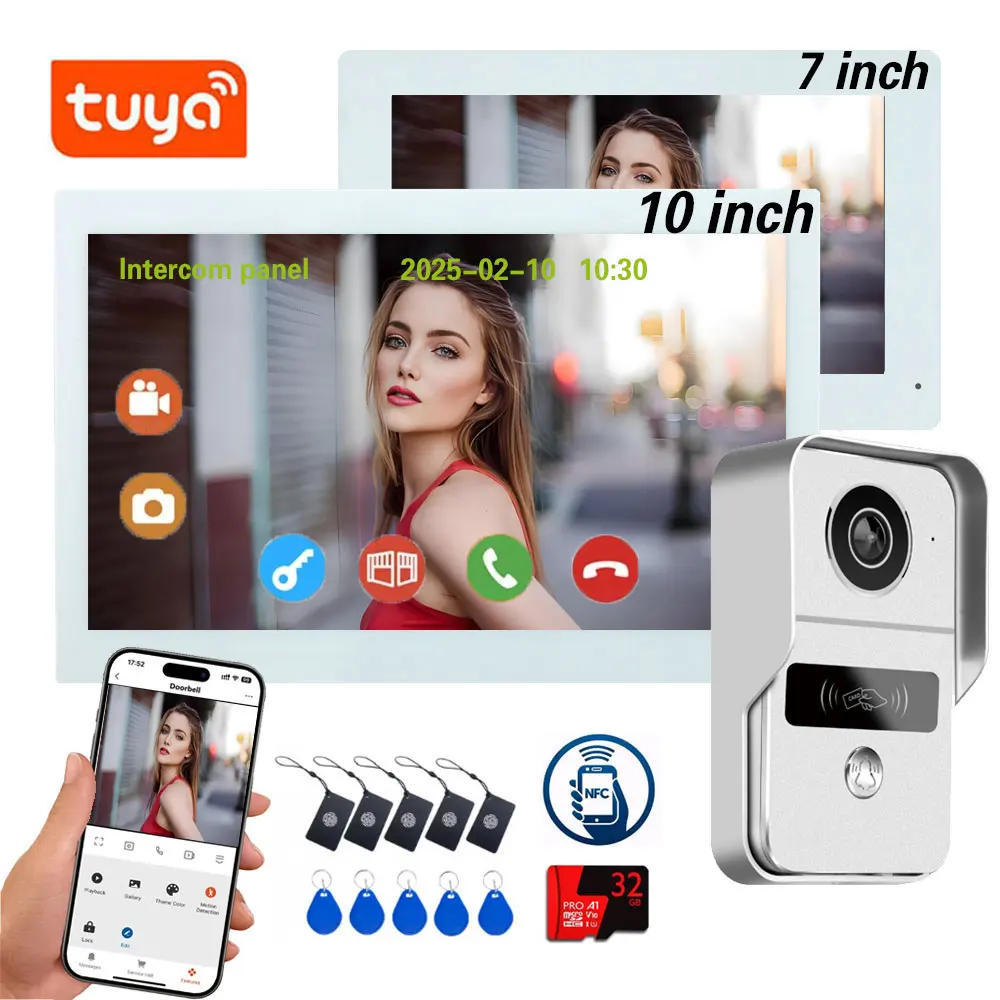 2 Drähte Digitale Video Intercom System 7/10 Zoll 1080P WIFI Video Türsprechanlage Tuya Smart WIFI Türklingel Kamera für home Wohnung