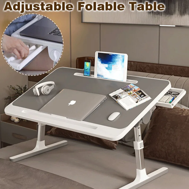 Portable folding computer desk Student dormitory Lifting bed table Household Multifunctional Adjustable Laptop desk with Drawer