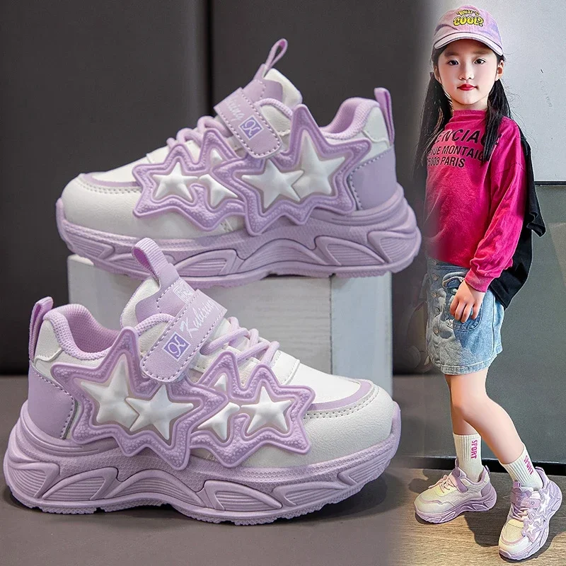 Crianças sapatos casuais para meninas moda clássico com estrelas meninas esportes tênis de corrida respirável plutônio + borracha antiderrapante macio