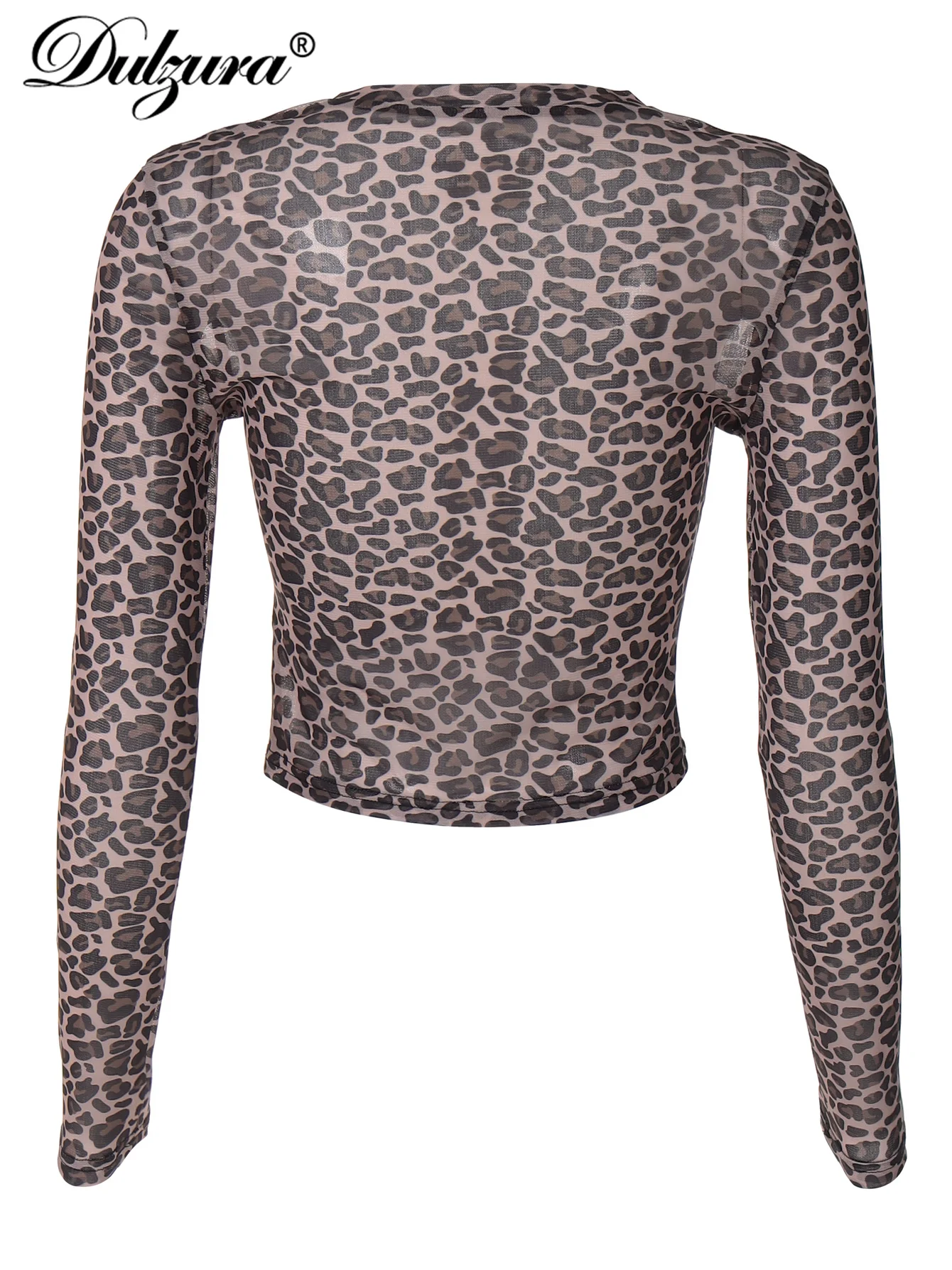 Dulzura セクシーな長袖トップスメッシュ Tシャツヒョウプリントボディコン女性服レディパーティークラブストリートカジュアルナイトアウト Y2K
