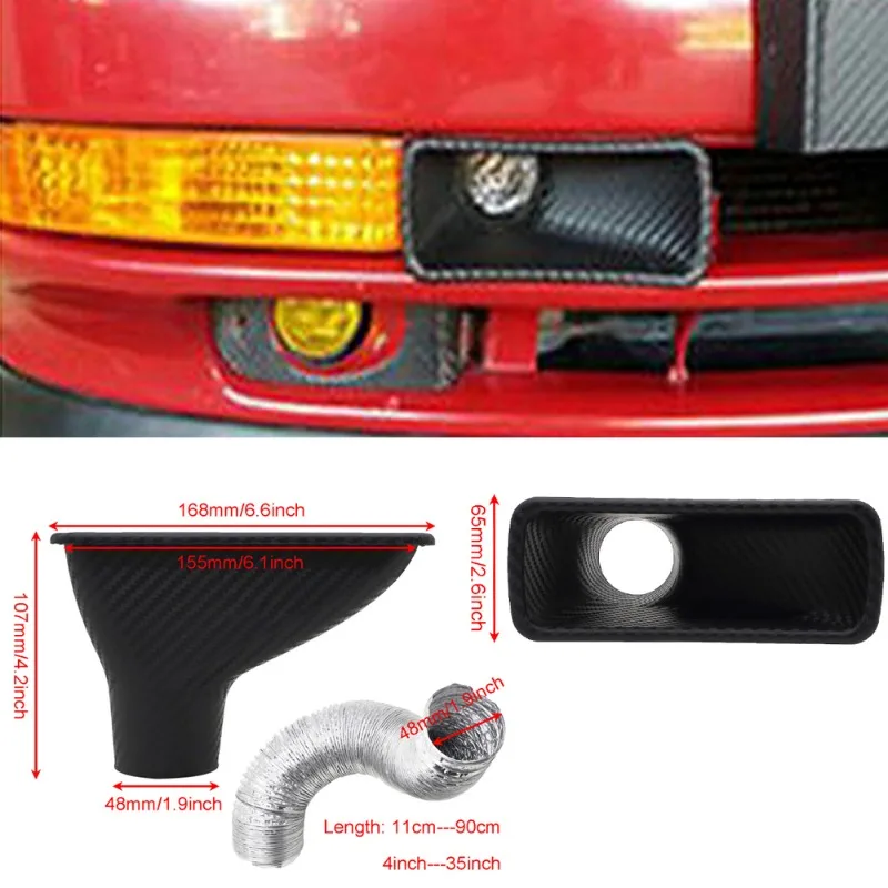 Universele auto luchtinlaatsysteemkit voorbumper turbo luchtinlaatpijp ABS koolstofvezel look voor verbeterde prestaties en koeling