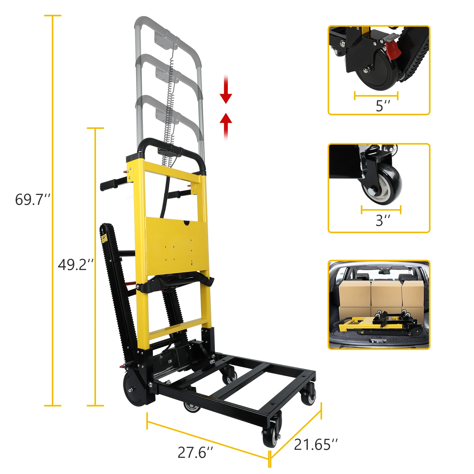Electric Stair Climbing Dolly with 3 Adjustable Speeds and 440lbs Max Load Capacity, Folding Stair Climbing Dolly Rubber Tracks