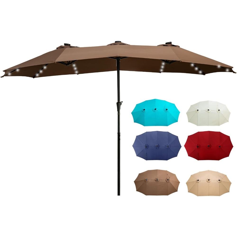 15ft Patio Umbrella With Solar Led Lighted,Double-Sided Outdoor Umbrella for Garden Extra Large