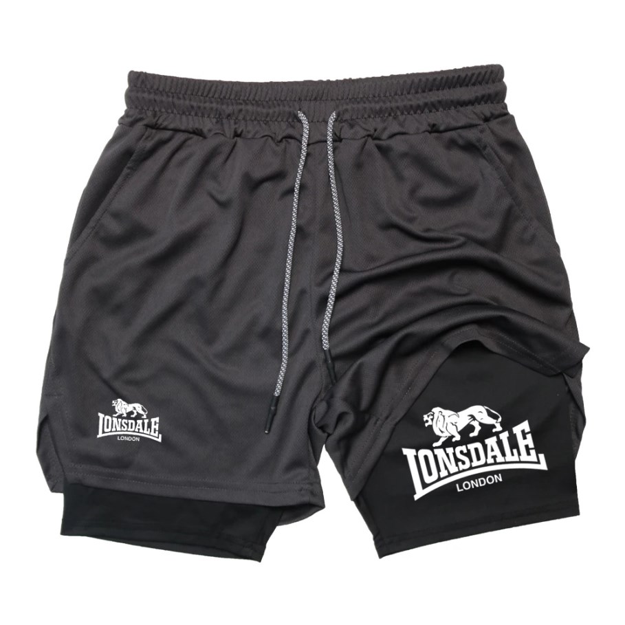 Pantalones cortos estampados 2 en 1 para correr para hombre, pantalones cortos de compresión para entrenamiento en gimnasio con bolsillo para teléfono, toalla, ropa deportiva atlética para verano