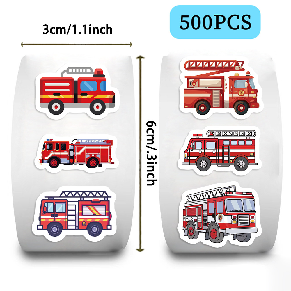 500PCS Feuerwehrauto Rollenaufkleber Graffiti Cartoon Kunst Geschenk Scrapbooking Wohnzimmer Telefon Gemeinschaft Skateboard Nostalgie Aufkleber