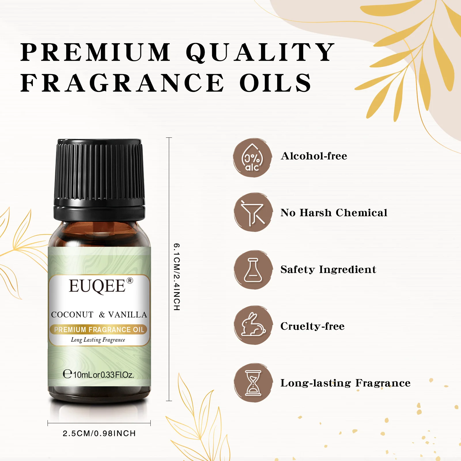 EUQEE 10ML มะพร้าวและวานิลลาบับเบิ้ลกัมน้ำมันหอมระเหยกาแฟพายฟักทองซีดาร์วูดพรีเมี่ยมน้ำมันหอมระเหยสำหรับทำเทียน, DIY สบู่