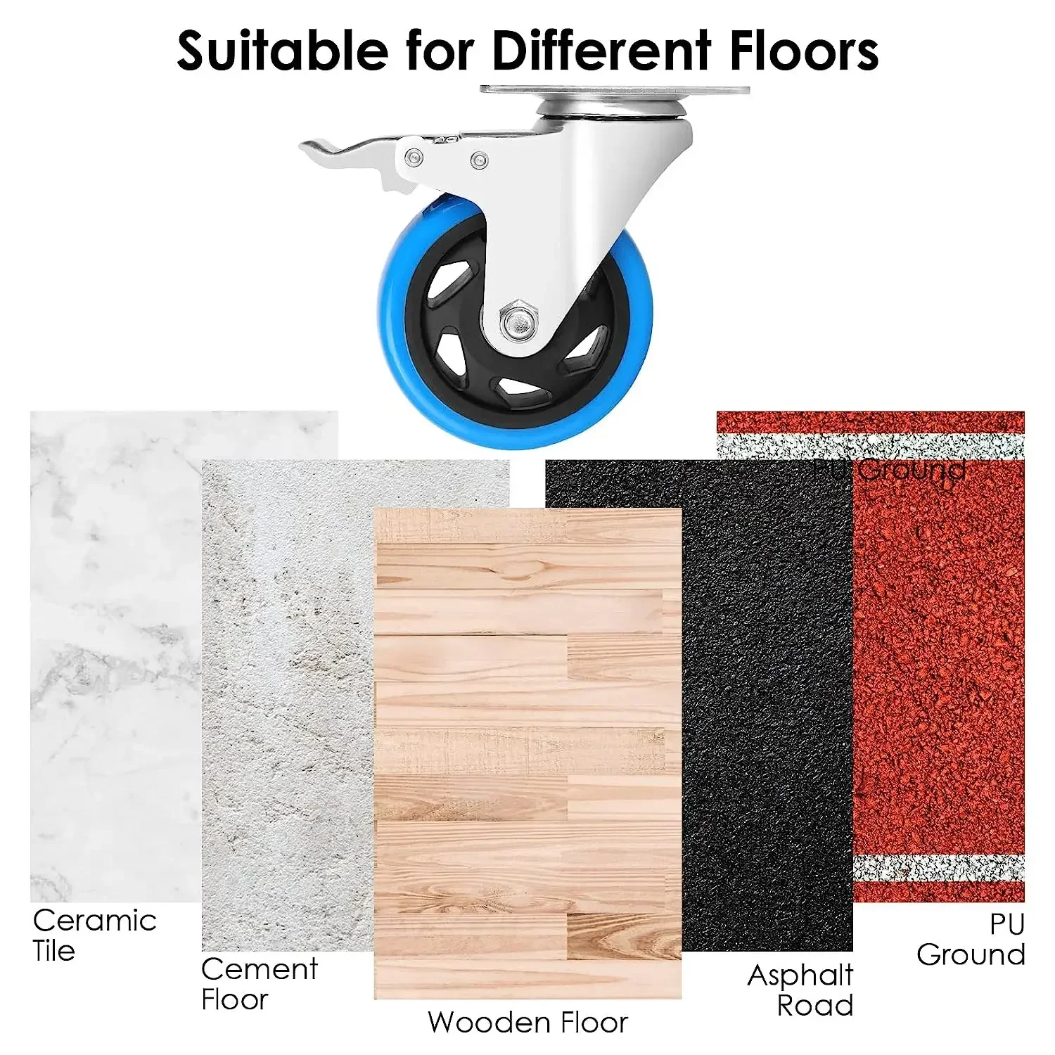 Rolos de transporte Rodízios giratórios de 100 mm com freio para todos os tipos de pisos, transporte de móveis, transporte industrial e logística