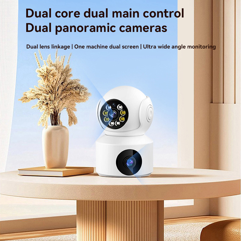 Cámara giratoria de doble lente 6K WiFi vigilancia seguimiento automático Audio bidireccional Monitor de visión nocturna a Color cámara web inteligente para interiores