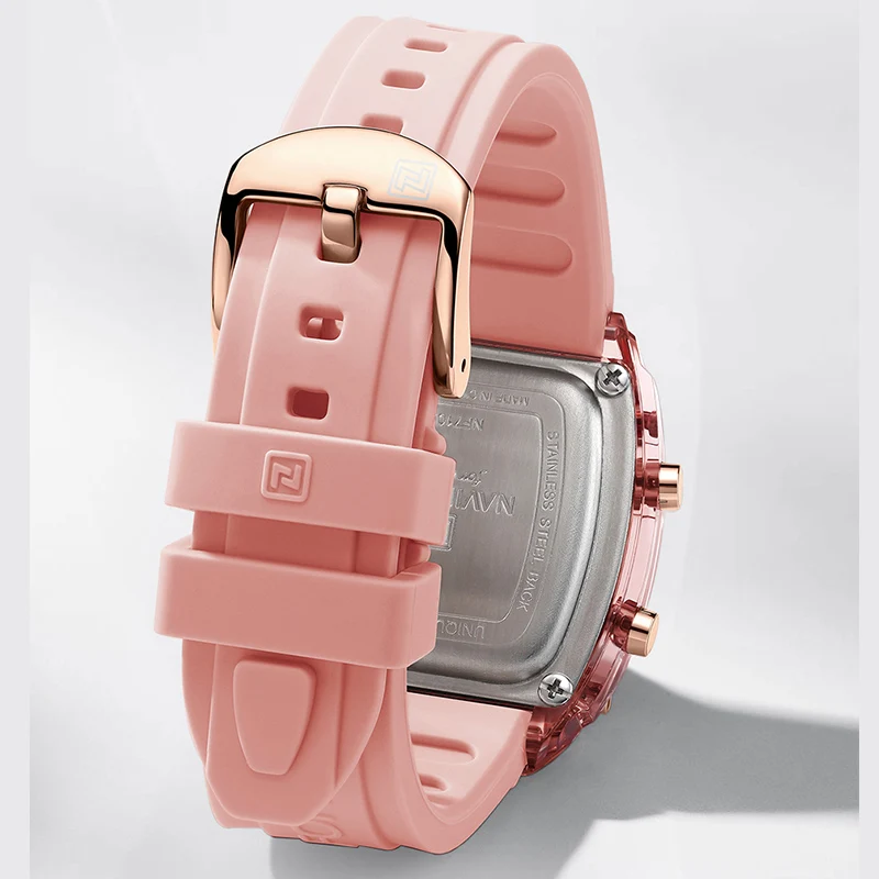 Relojes NAVIFORCE para mujer, reloj femenino con movimiento Digital LCD, moda 50m, banda de silicona resistente al agua, relojes de pulsera electrónicos deportivos