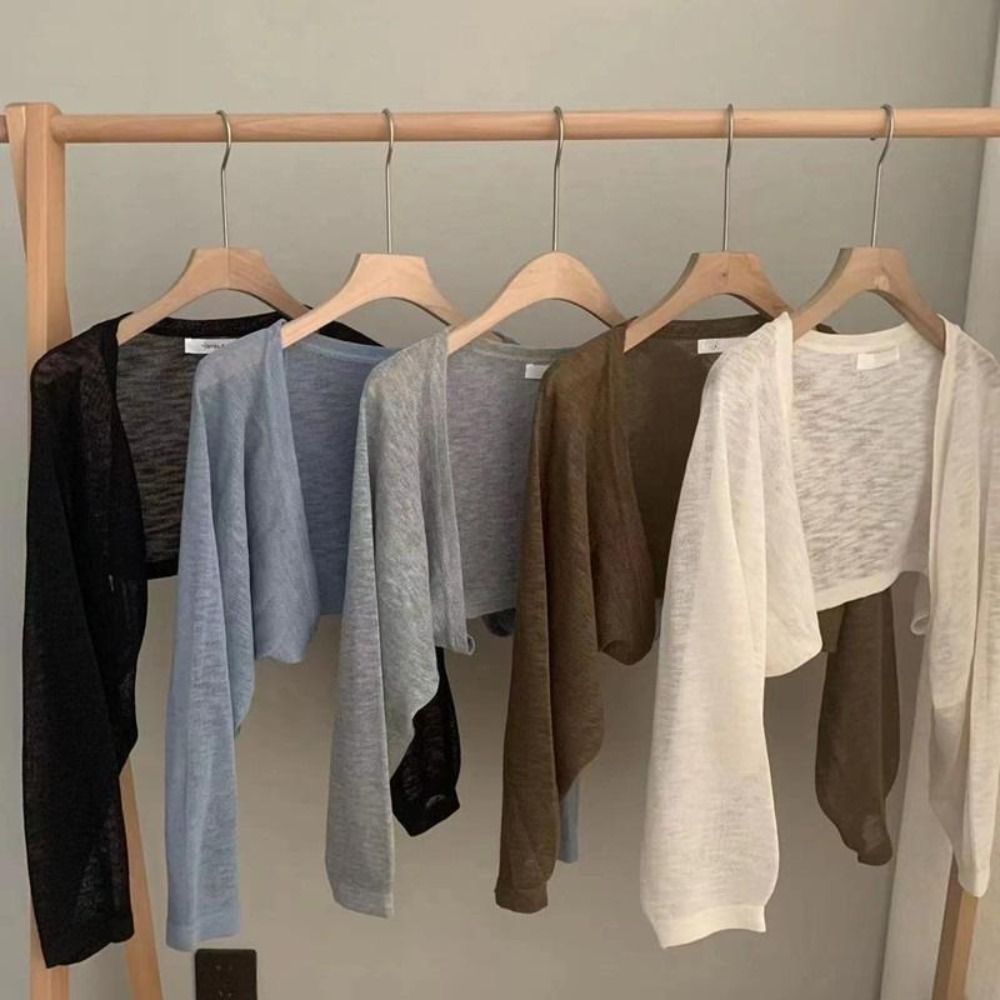Neue dünne Sonnenschutz-Strickjacke mit Rüschen-Design, langärmelig, Sonnenschutz, Polyester, Sonnenschutz-Kleidung, kurzer Mantel, lässig, Sommer