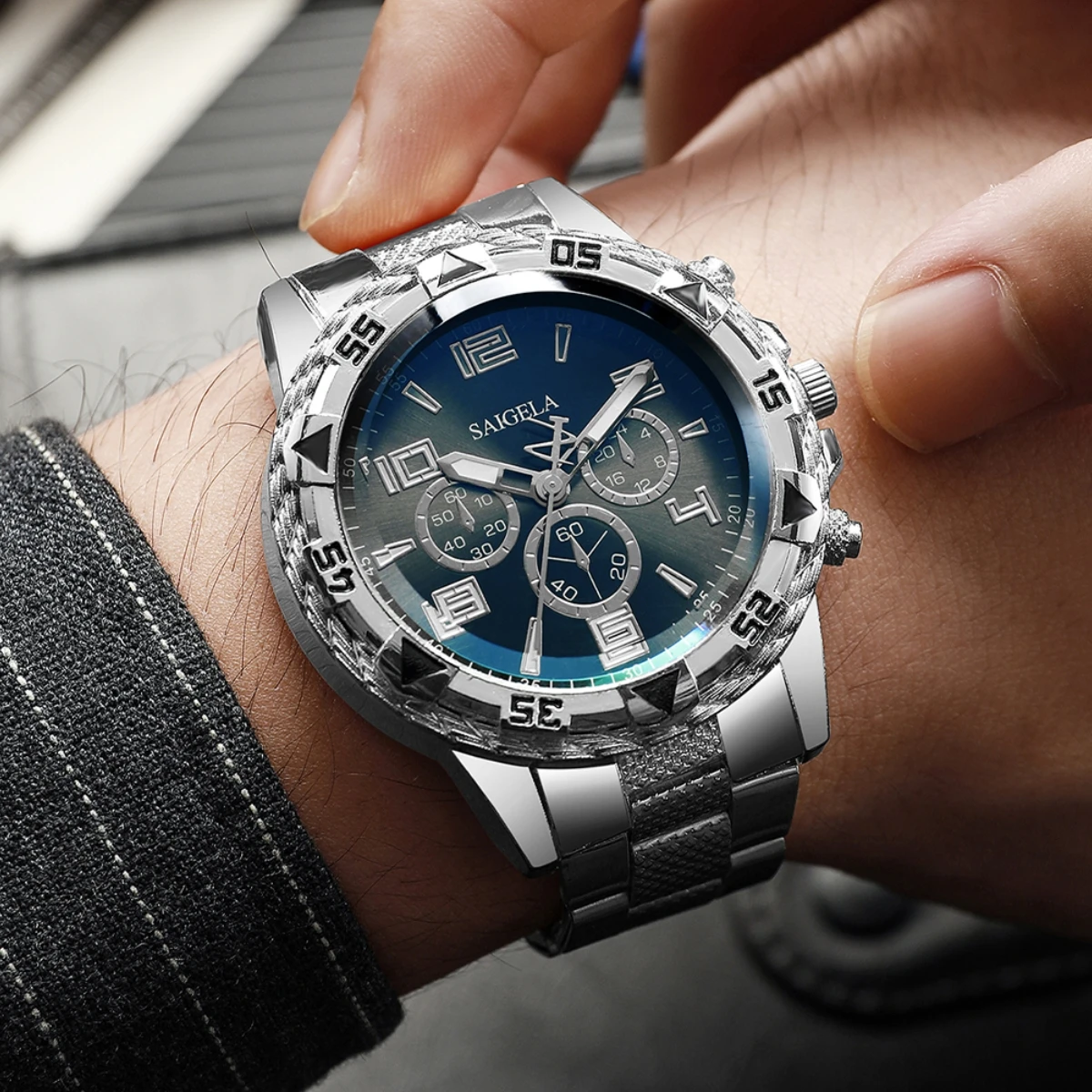 4 unidades / conjunto de relógios masculinos moda mostrador árabe pulseira de aço conjunto de relógio de quartzo (sem caixa)