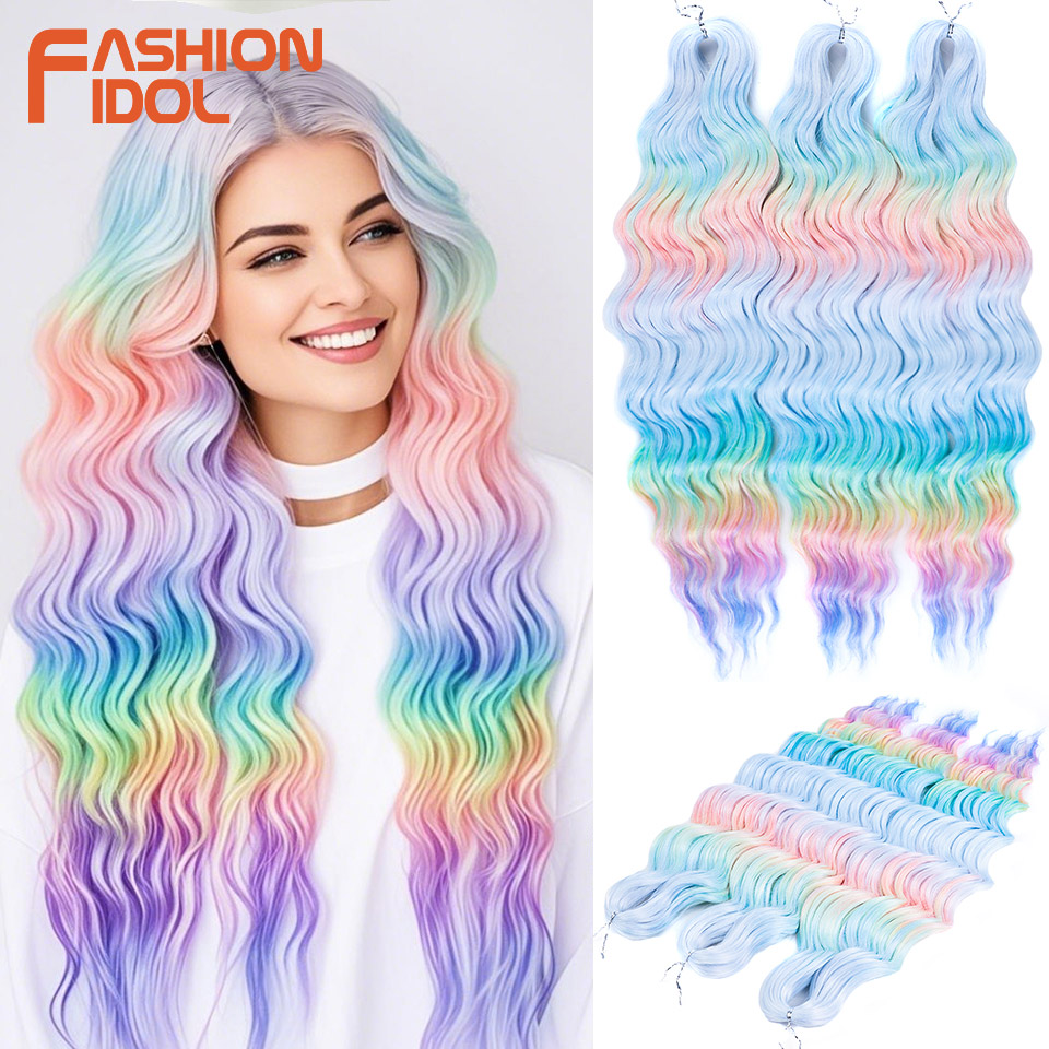 MODE IDOL 24 Inch Water Wave Gehaakte Haar Synthetische Krul Haar Ombre Regenboog kleur Nep Haar Diepe Golf Vlechten Hair Extensions
