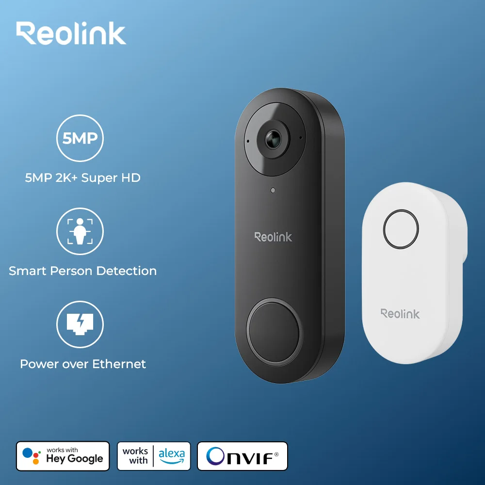Reolink-timbre de puerta con vídeo 2K +, videoportero inteligente para el hogar, soporte de detección humana, timbre de puerta Alexa con carillón, opciones WiFi o PoE