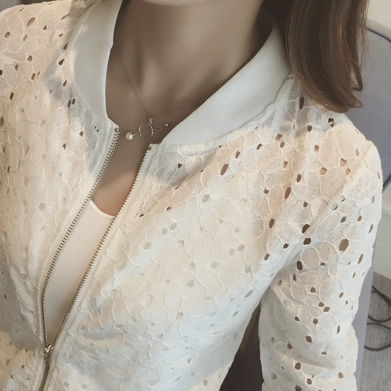 Frauen Frühling/Herbst Baumwolle Spitze Aushöhlen Sport Jacke Langarm Dünne Sonnencreme Oberbekleidung Kurzen Stil Atmungsaktive Bomber Mäntel