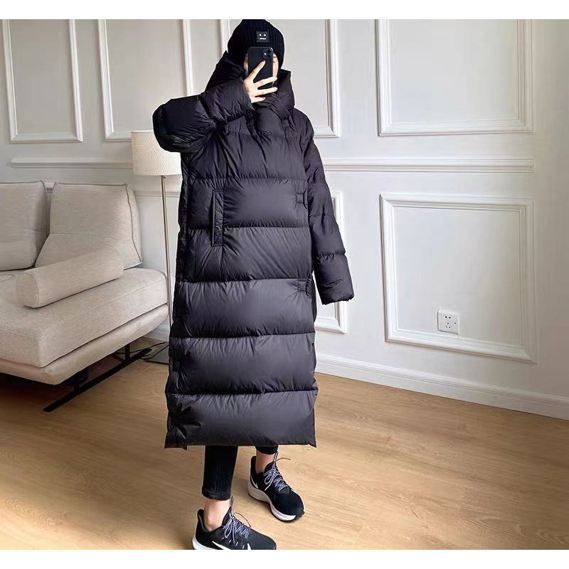 Jaqueta longa de pato para mulheres, casacos de outono e inverno, parkas de alta qualidade, boné de feiticeiro popular, 90 pato branco, moda, 2024