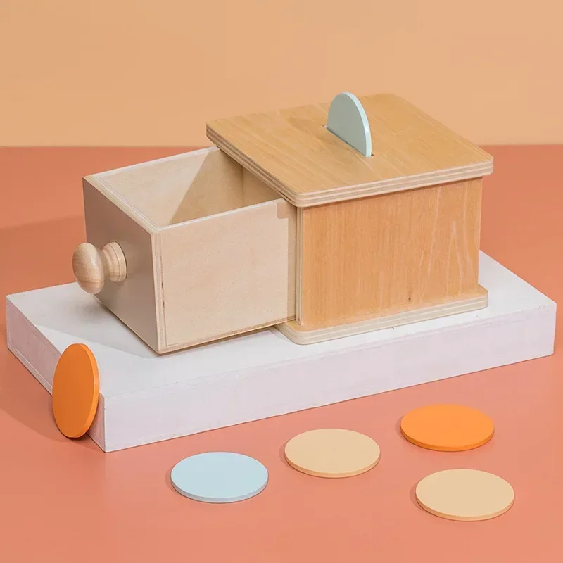 เด็กของเล่นเพื่อการศึกษาเด็ก Montessori วัตถุถาวรกล่องค้อนกล่อง Macaron ของเล่นไม้เหรียญสิ่งทอกลองกล่องลิ้นชัก
