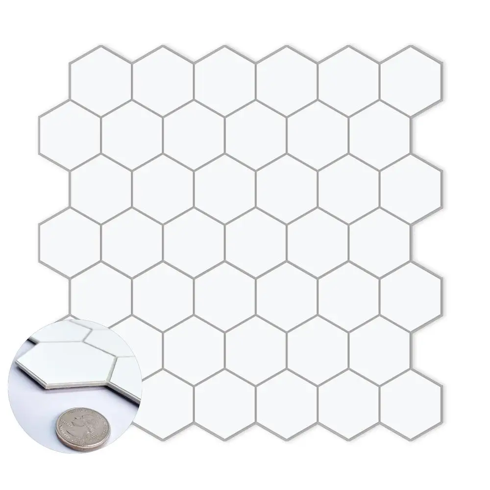 10-Sheet Hexagon Peel and Stick Tile Backsplash Waterproof Self-Adhesive Marble Look Tiles Multi-Layer Structure Oil-Proof Heat