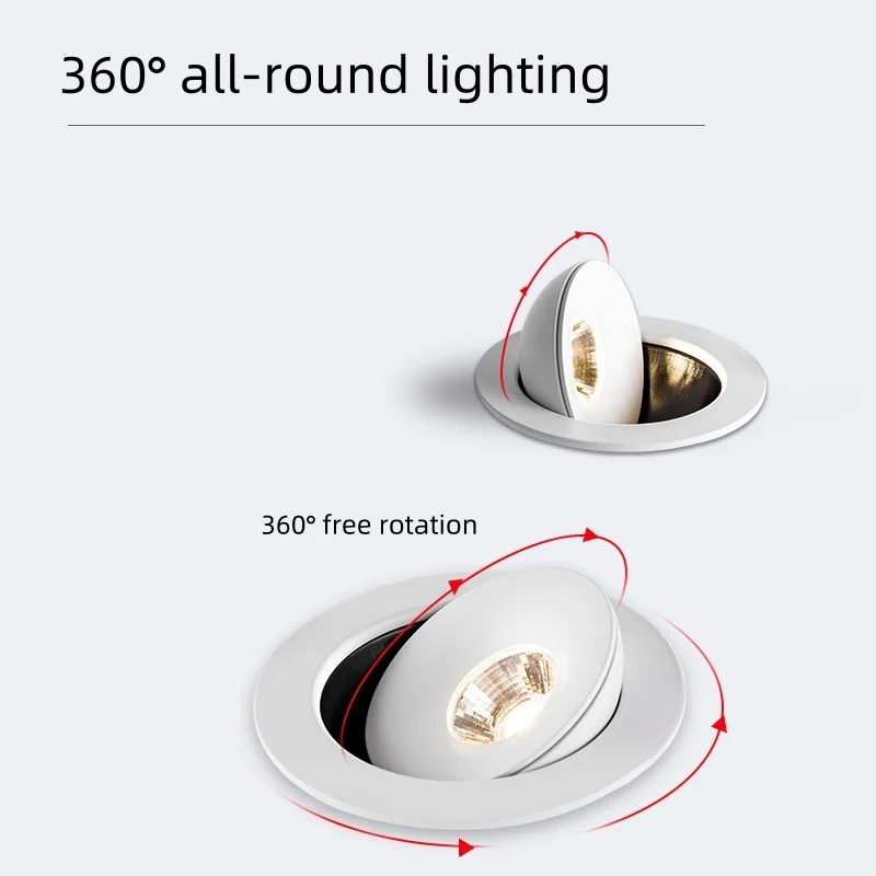 Spot Led Downlight Lámpara empotrable de techo regulable blanco negro interior 360 °   Salón ajustable