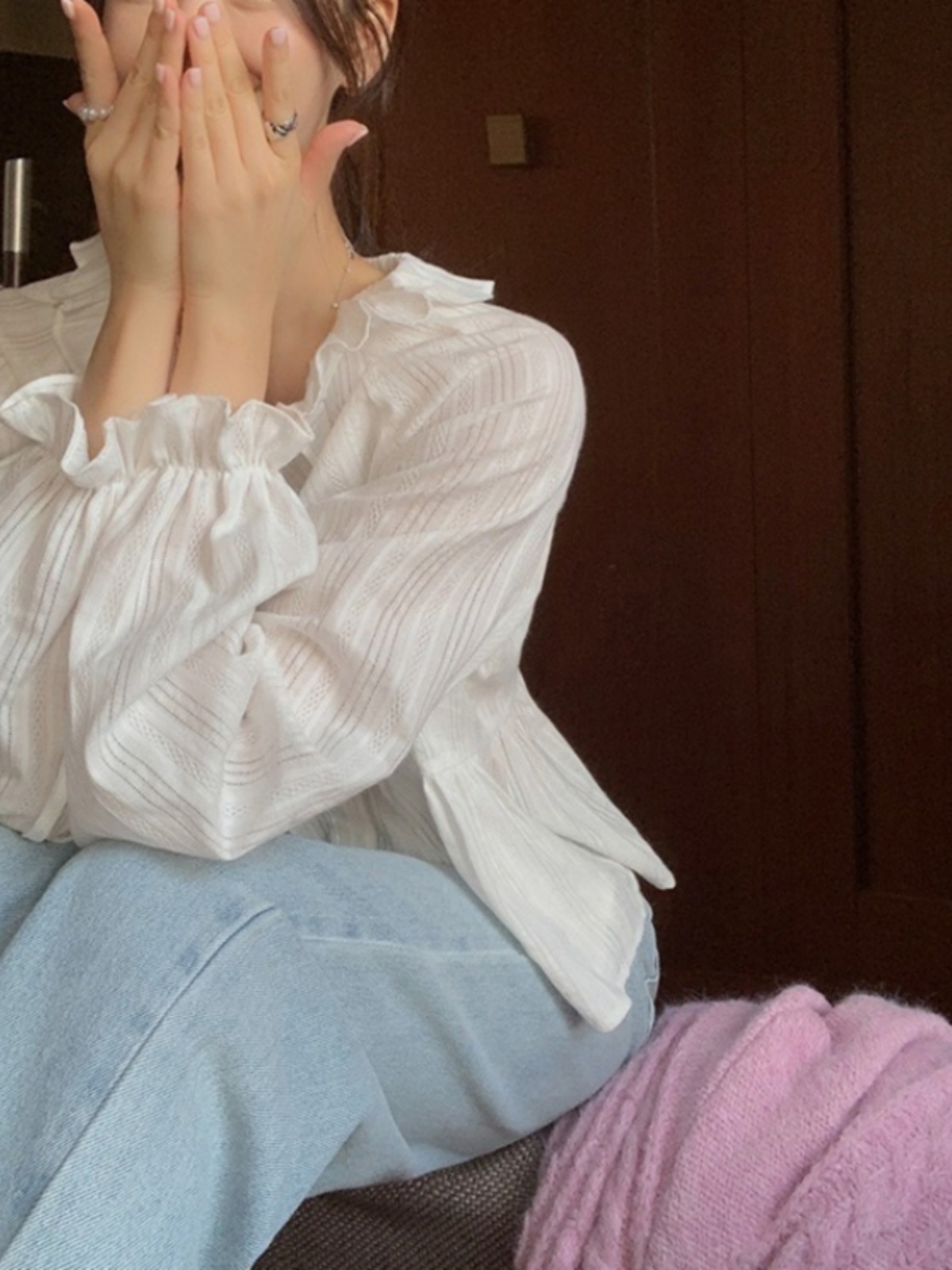 White Long Sleeve Women's Shirt Korean Sle Gentle Lace Bow Tie Embroidered Button Short Design Sensation Bubble Sleeve Top