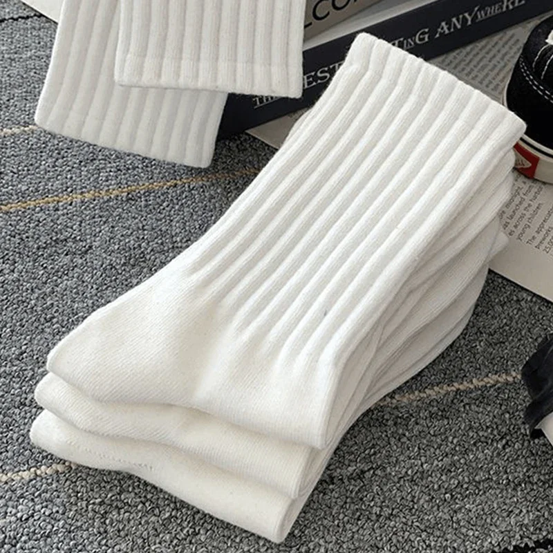 5 pares de calcetines de longitud media para hombre de otoño e invierno, calcetines deportivos blancos antiolor, absorbentes del sudor y transpirables