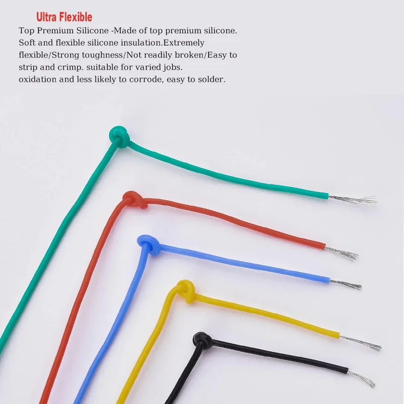 Cable de silicona resistente a altas temperaturas de cobre estañado suave con carrete para electricidad/coche, 16/17/18/20/22/24/26/28/30 AWG