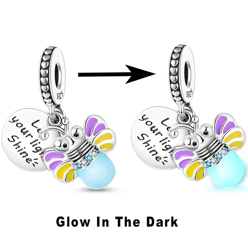 925 argent breloque caméléon Glowworm ampoule luciole étoile lune pendentif ajustement Original Pandora bracelet à breloques bijoux à bricoler soi-même