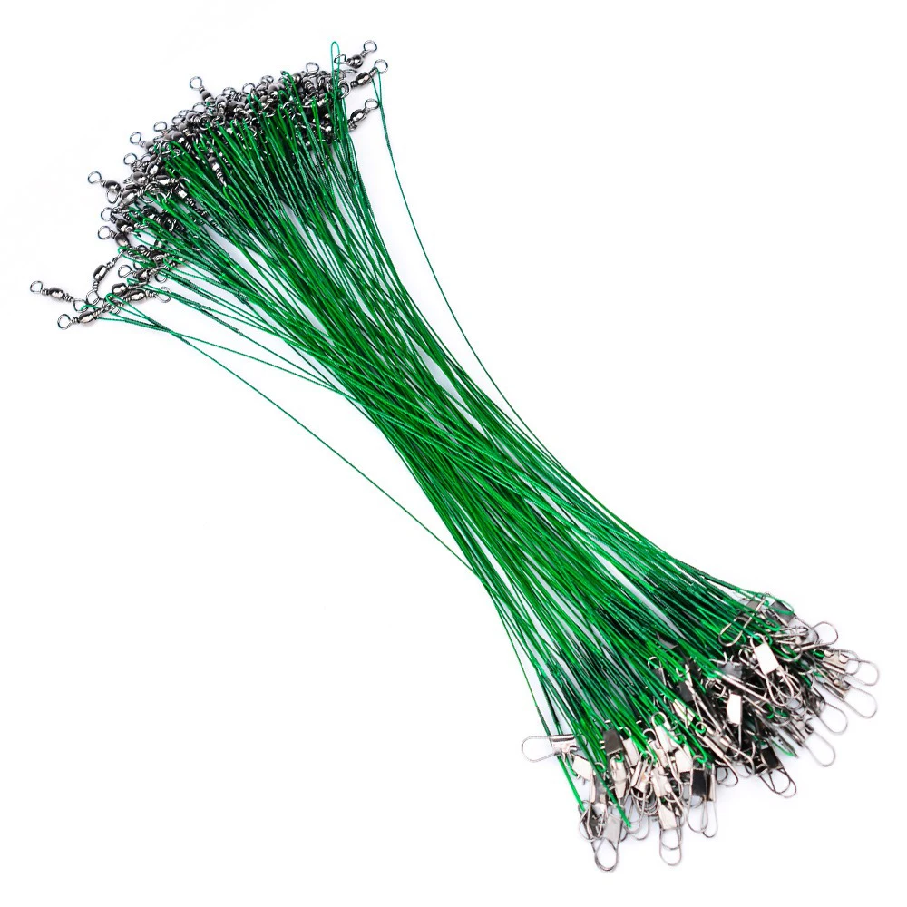 15-30cm super forte força de tração anti mordida linha de pesca de aço com acessórios de isca de pesca giratória com uma fivela rotativa