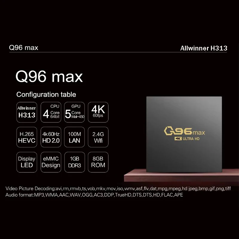 q96 max Smart TV Box 4G WIFI Set-top Box 8GB 128GB Android 14.0 Media Player Allwinner H313 Quad Core iptv