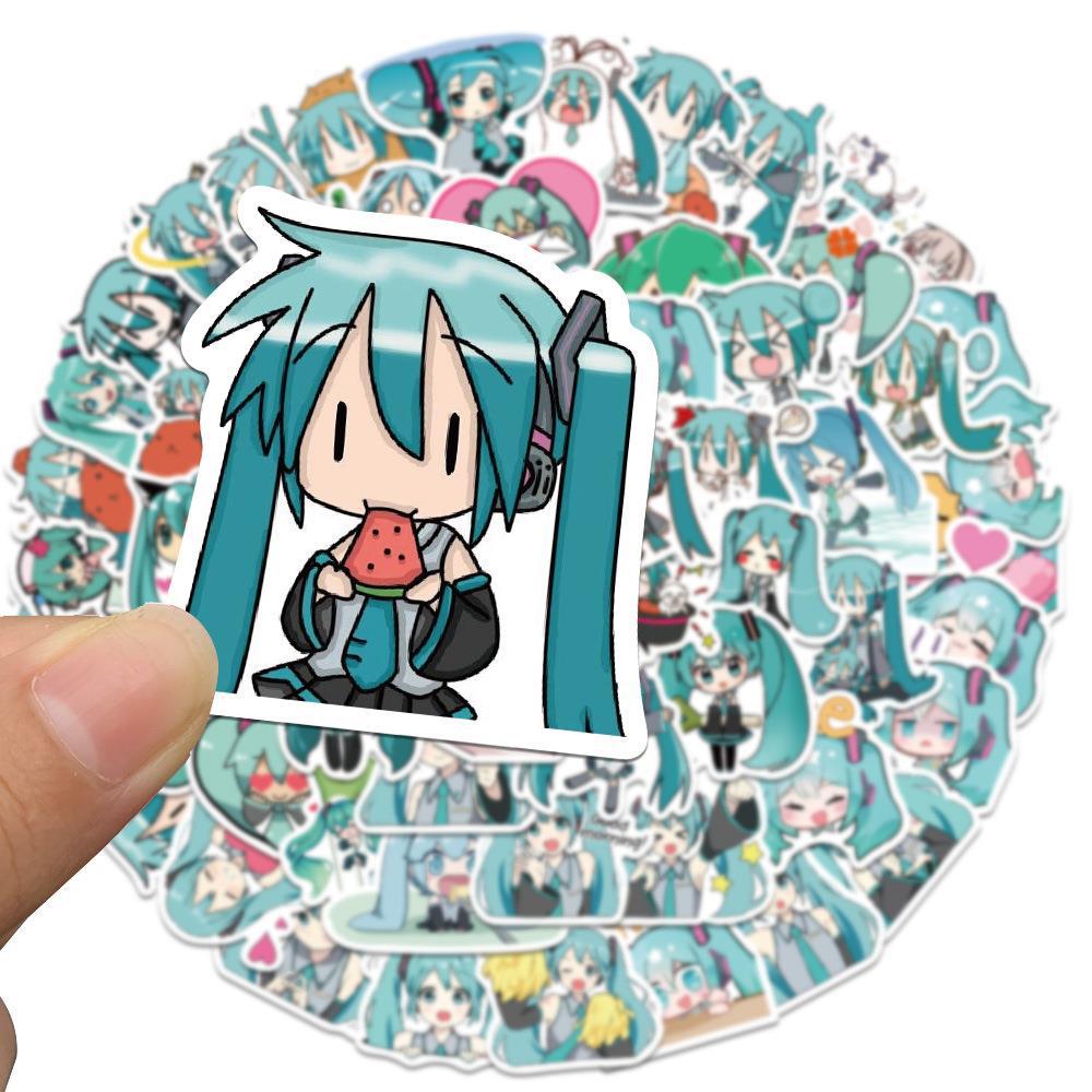 Paquete de pegatinas Kawaii Chibi Hatsune Miku, calcomanía de equipaje de Anime, maleta para portátil, monopatín, teléfono, nevera, pegatinas impermeables, 10/65 Uds.
