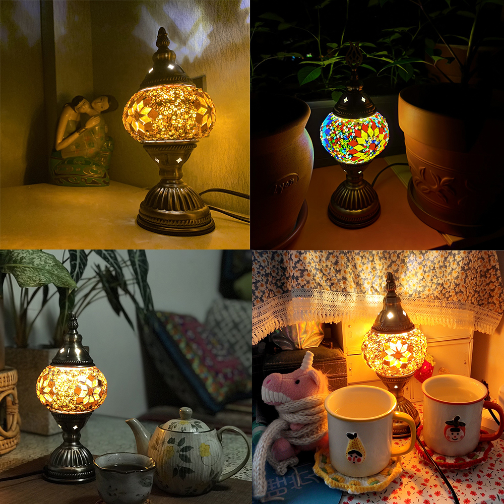 Handmade Table Lamp Turkish Stained Glass Lampshade Art Vintage Romantic Mosaic Desktop Decorative Lights Nightstand Night Light