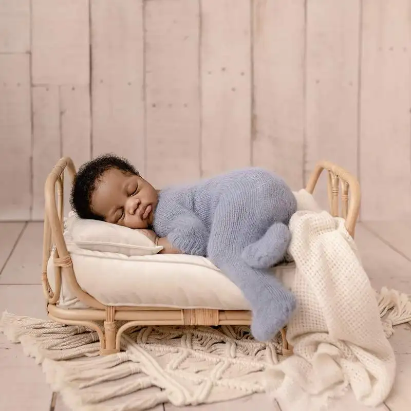 Mới Sinh Ra Chụp Ảnh Chống Đỡ Giường Handmade Cho Bé Búp Bê Giường Mây Giỏ Tre Cho Bé Bebe Sơ Sinh Đạo Cụ Chụp Ảnh Accessorie Phòng Thu