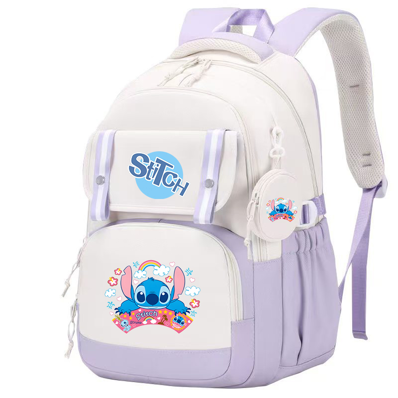 Stitch Large Capacity Backpack, Multiple Pocket Preppy Schoolbag, Cartoon Anime Daypack, Travel Commute Knapsack With Coin Purse