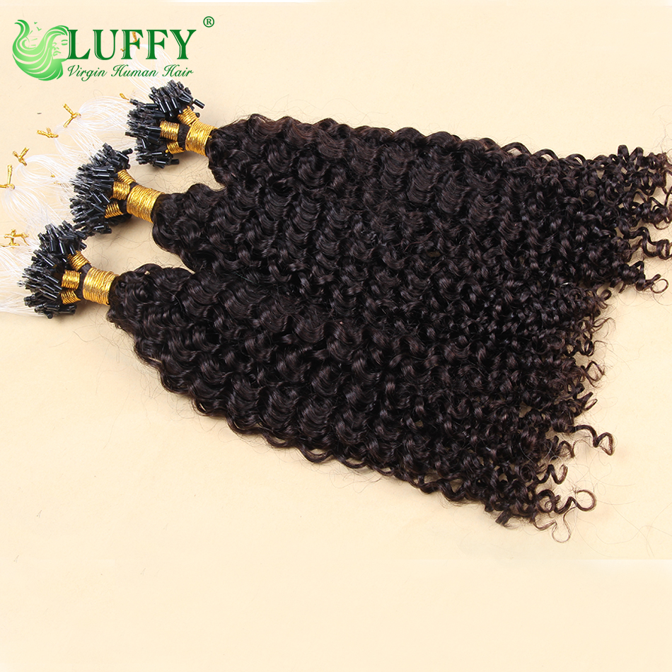 Extensiones de cabello humano con microanillo rizado para mujeres negras, cabello Remy brasileño, extensión de cabello Microlink, doble estiramiento