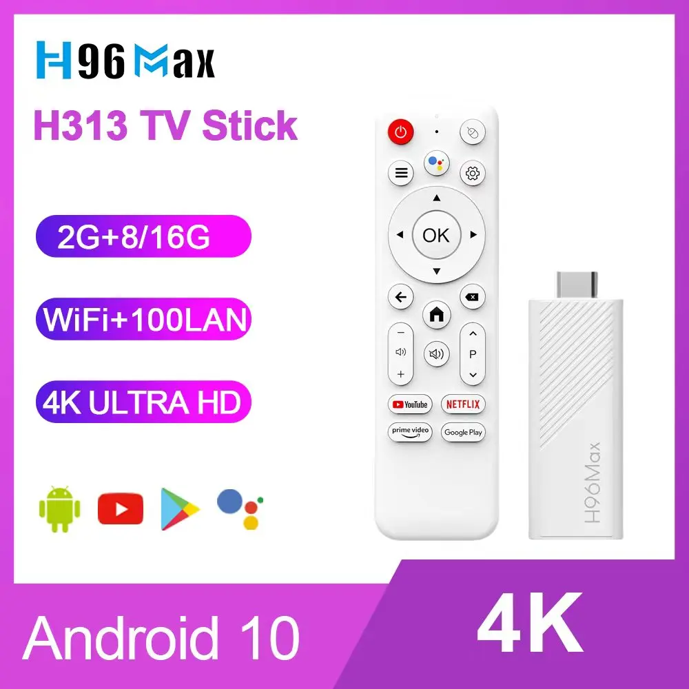 H96Max H313 TV Stick 4K Android 10 TV Box 2.4/5G WiFi6 H96 Max Smart TV USB2.0 Умный дом 4K HDR Голосовое управление Android 4K