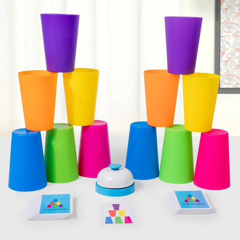 Montessori Stack Cup Geschwindigkeit Spiel Spielzeug mit Karte Farbe Erkenntnis Logik eltern-kind-Interaktives Spielzeug für Kinder Frühe Bildung spielzeug